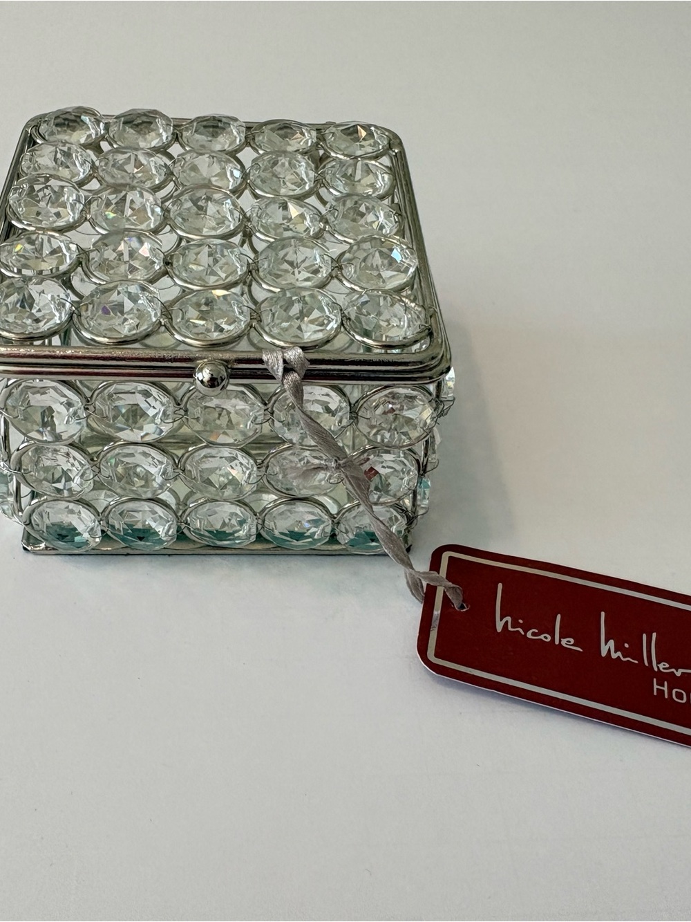 BNWT Nicole Miller Clear and Silver Crystal Accent Jewelry Box